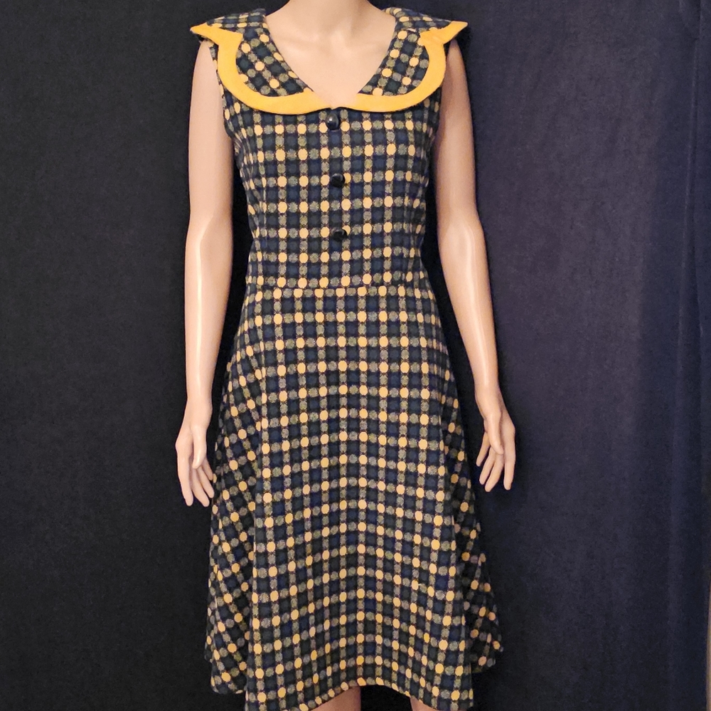 Voodoo Vixen Navy and Yellow Plaid Midi Dress